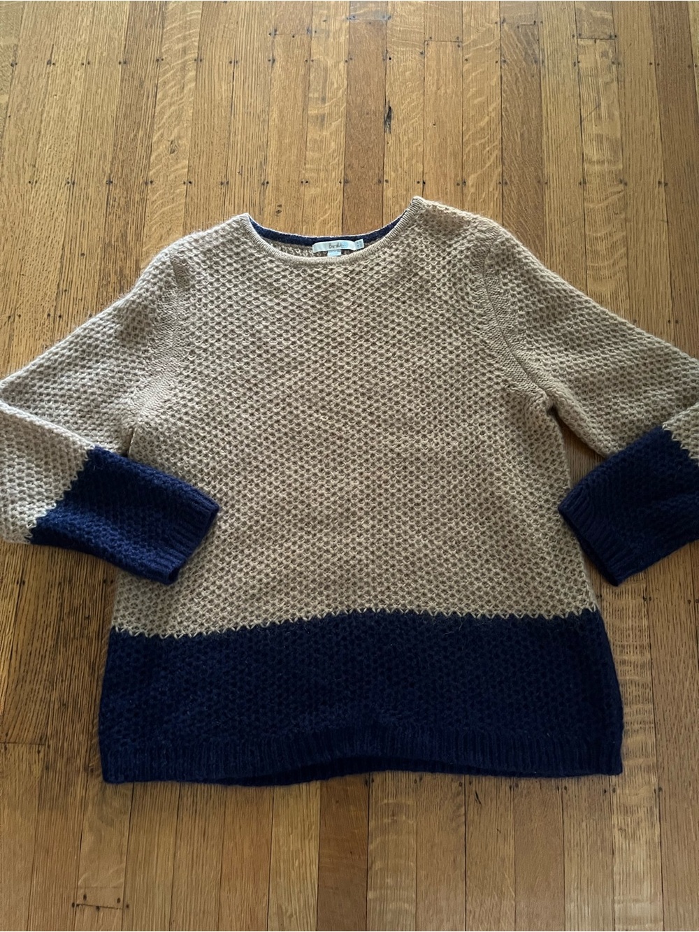 Boden Beige and Navy Two-Tone Crewneck Sweater